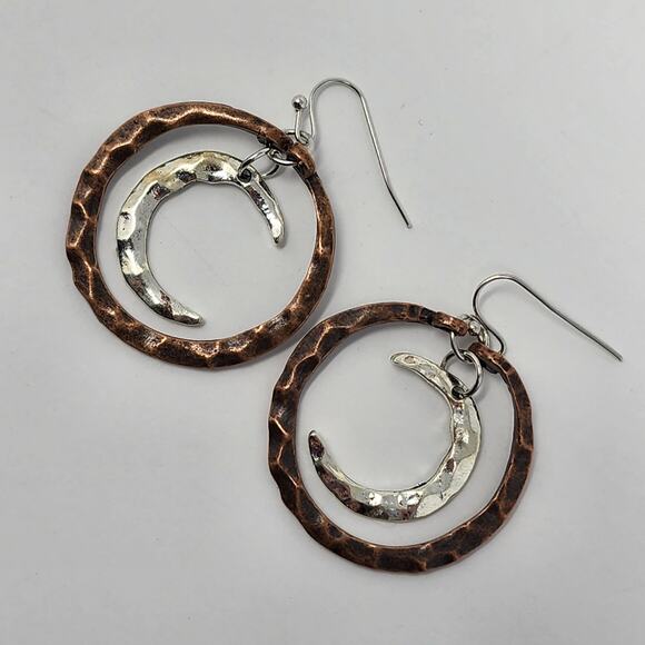 Roman Moon Hammered Boho Earrings - Picture 2 of 4